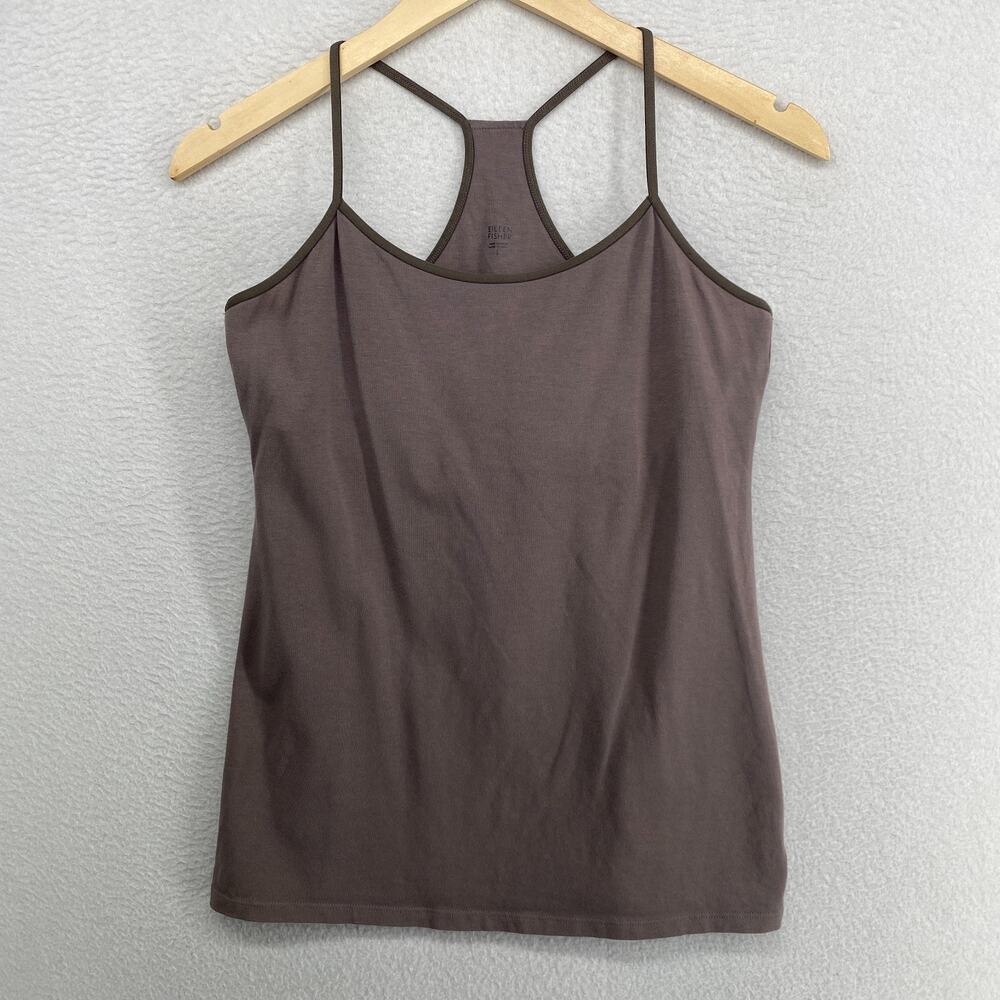EILEEN FISHER Tank Top S Stretch Organic Cotton Racerback Shelf Bra Brown USA